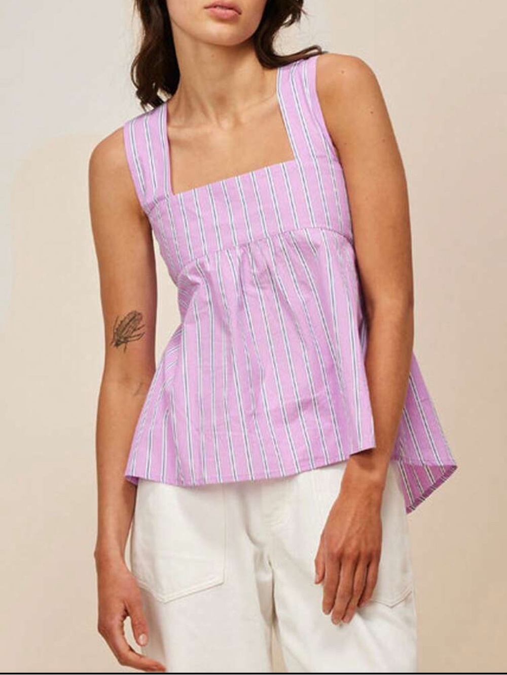 Pink Striped Square-Neck Tank Top